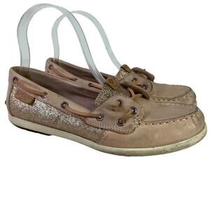 Sperry Top Sider Womens Leather Glitter Rose Gold Boat Shoes Flats Slip On sz 7